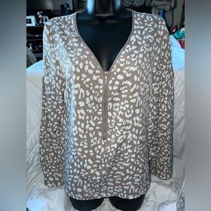 Apt.9 Leopard Print Half Zip Blouse